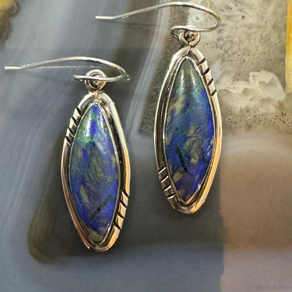 Native American Sterling Marquise African Azurite Malachite Dangle Earrings